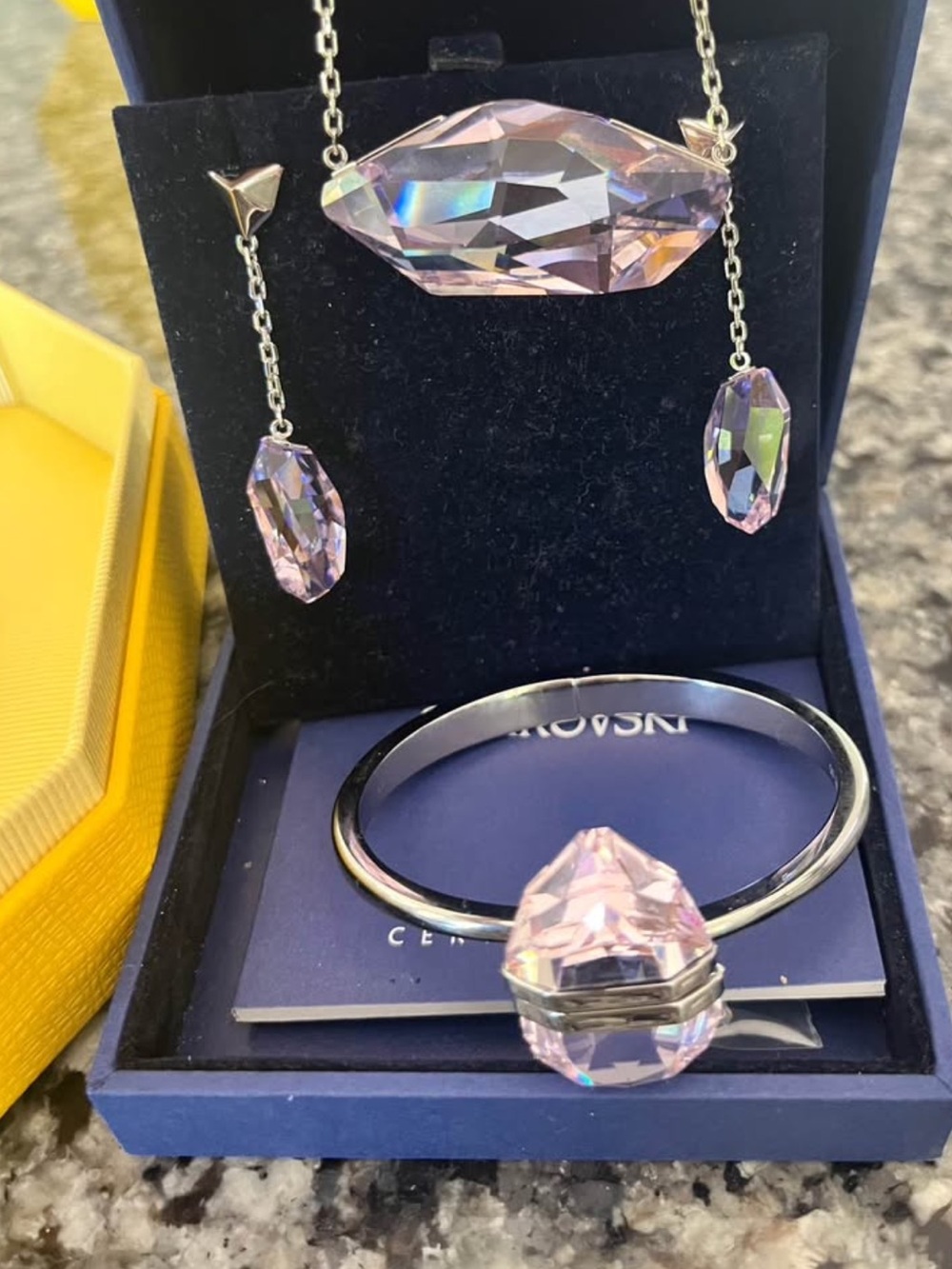 Swarovski Lavender Pink Crystal Drop Necklace, Earrings  & Bracelet